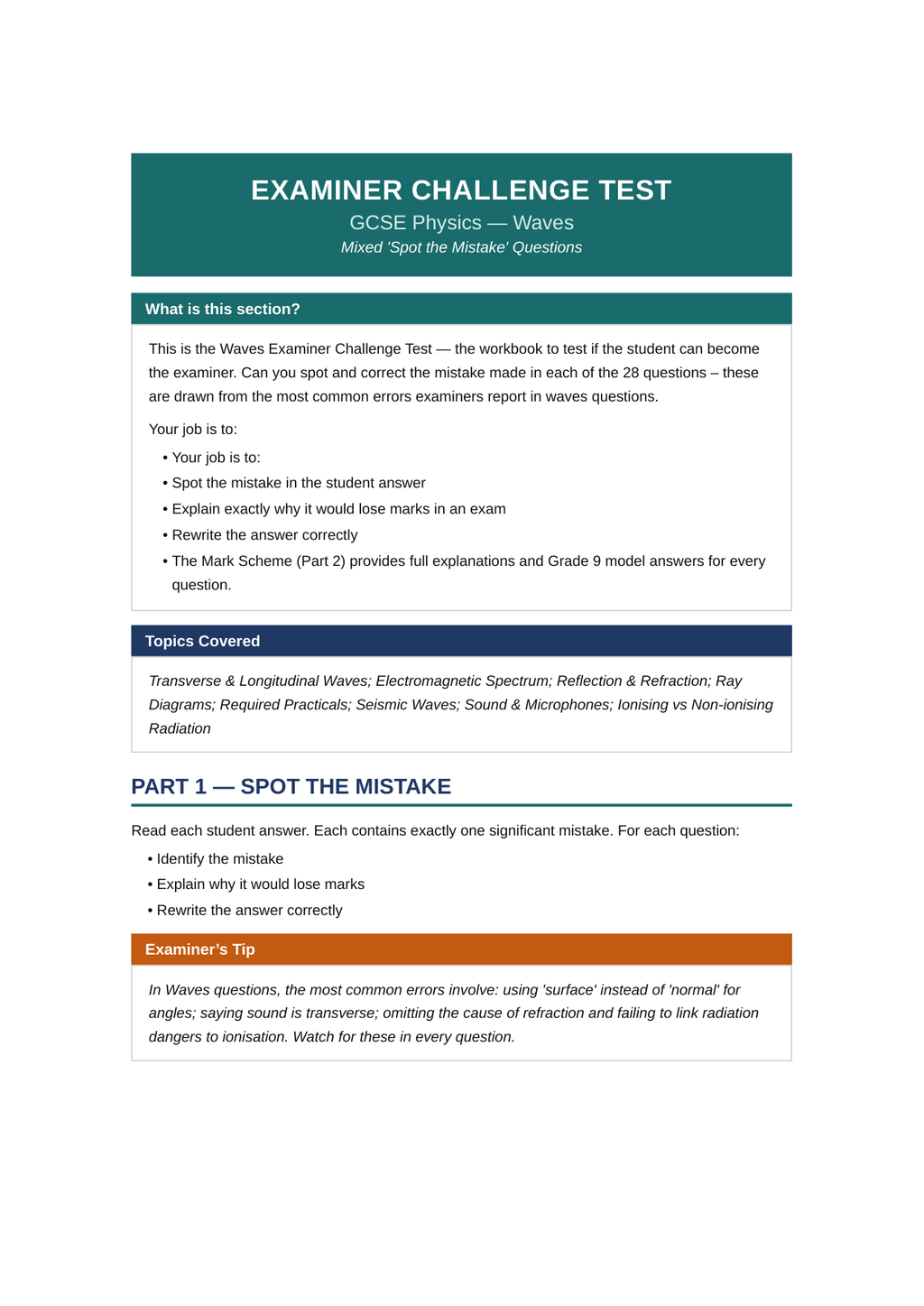 Examiner Challenge Test — GCSE Physics Waves