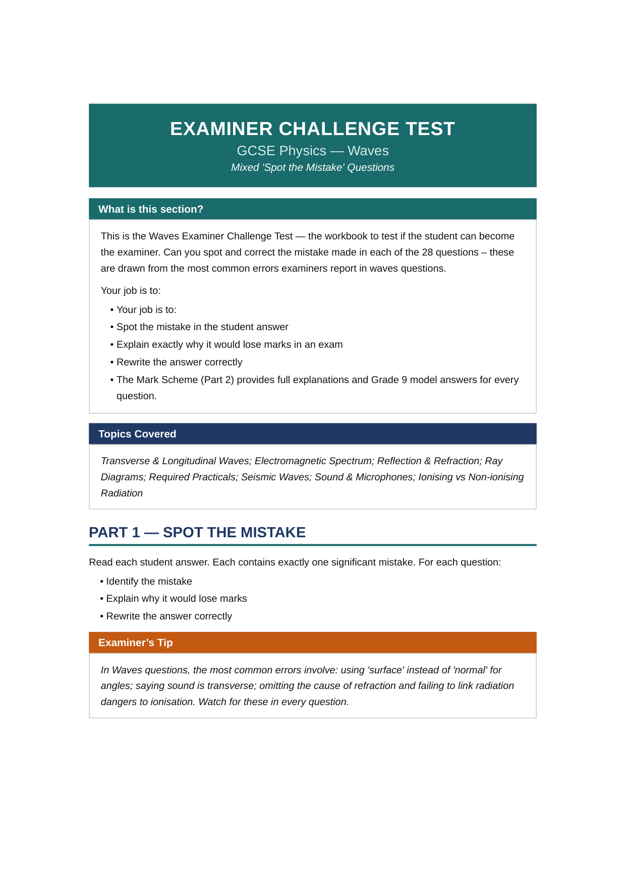 Examiner Challenge Test — GCSE Physics Waves