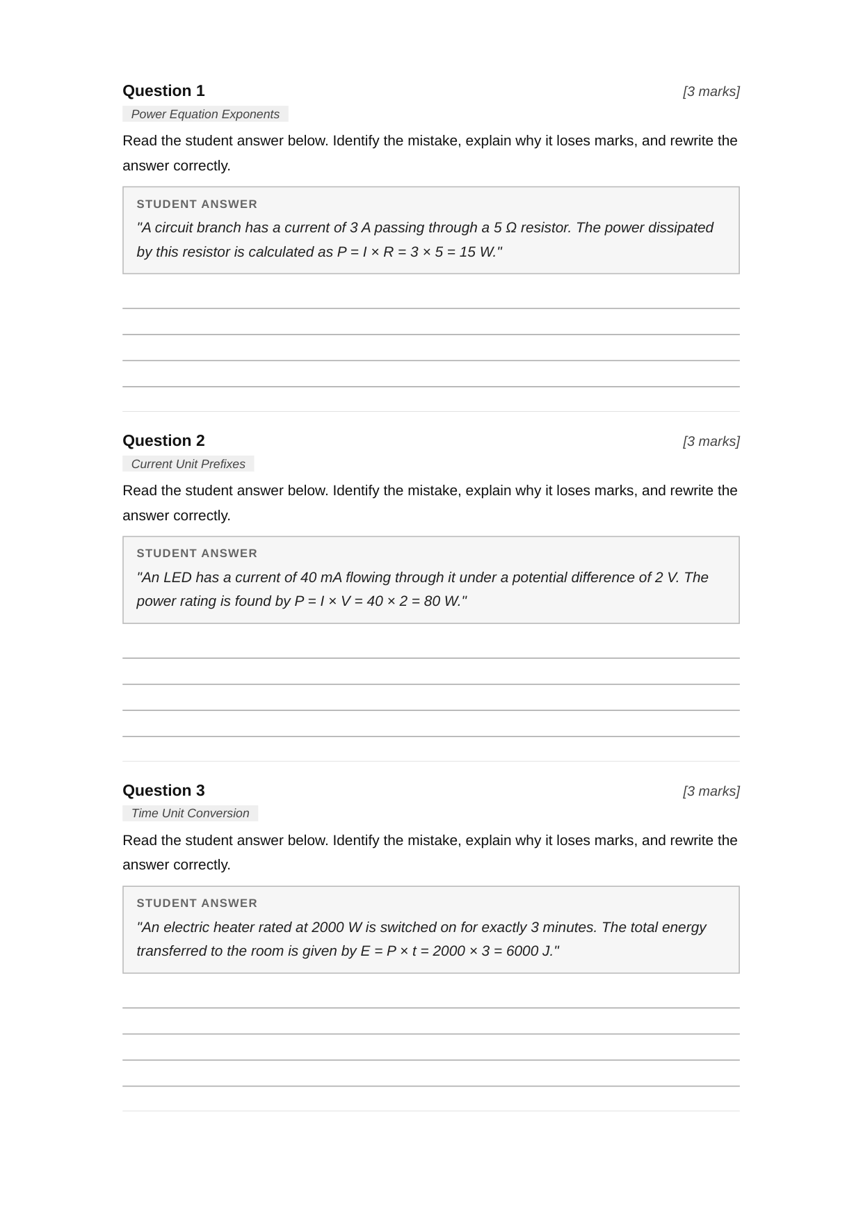 Examiner Challenge Test — GCSE Physics Electricity