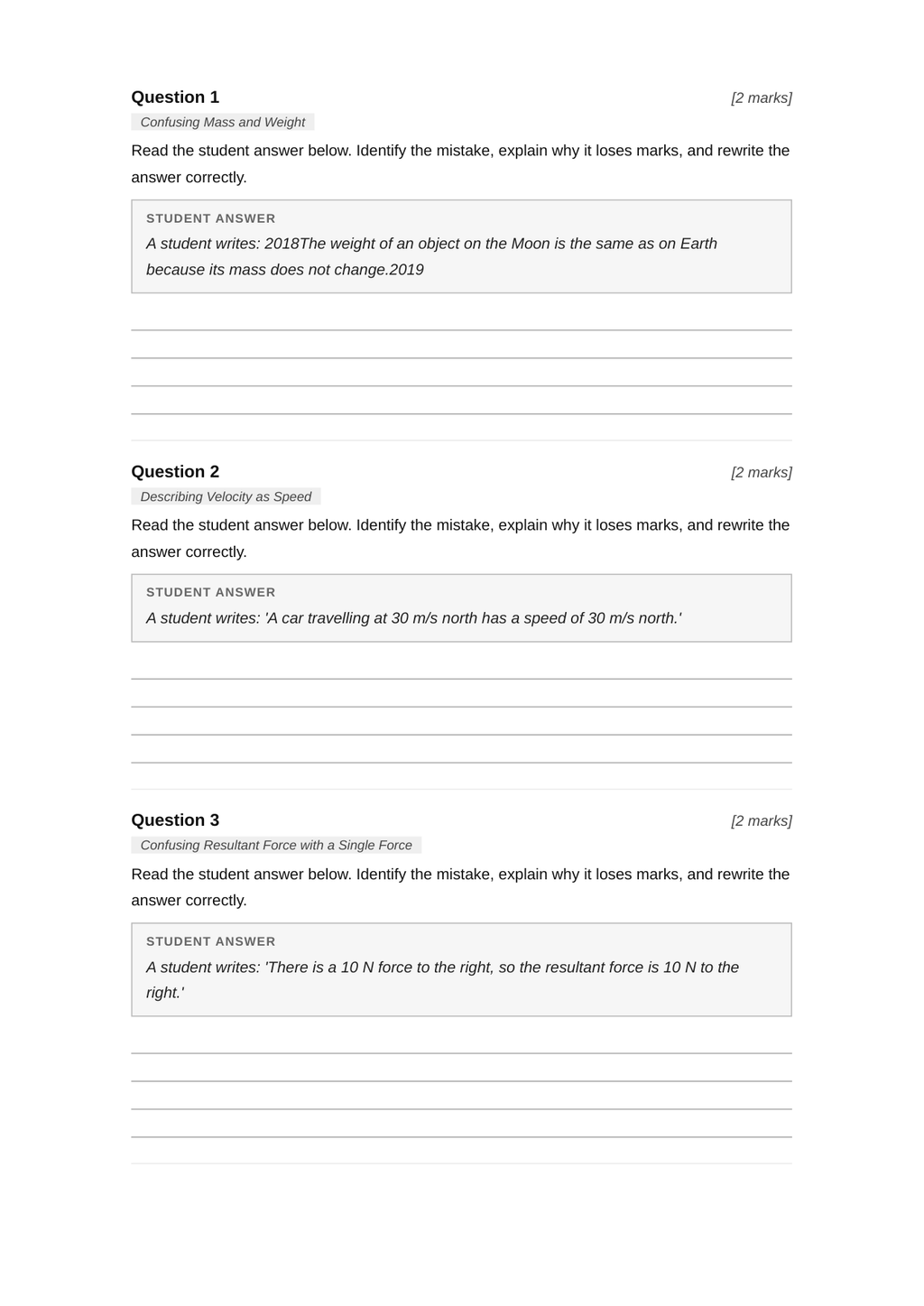 Examiner Challenge Test — GCSE Physics Forces & Motion