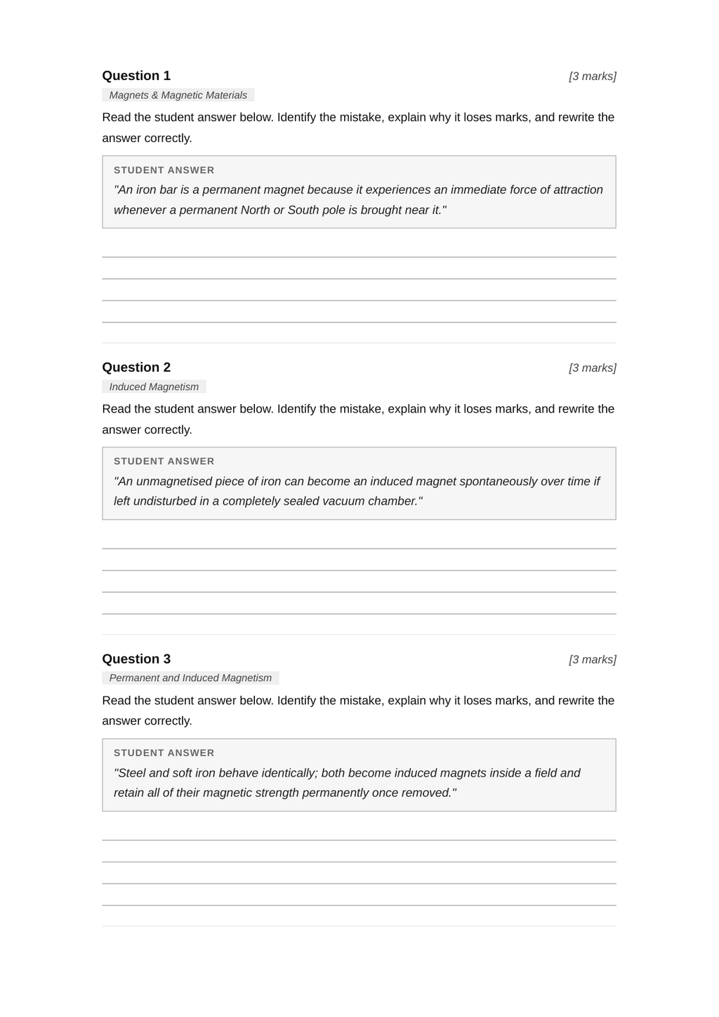 Examiner Challenge Test — GCSE Physics Magnetism & Electromagnetism