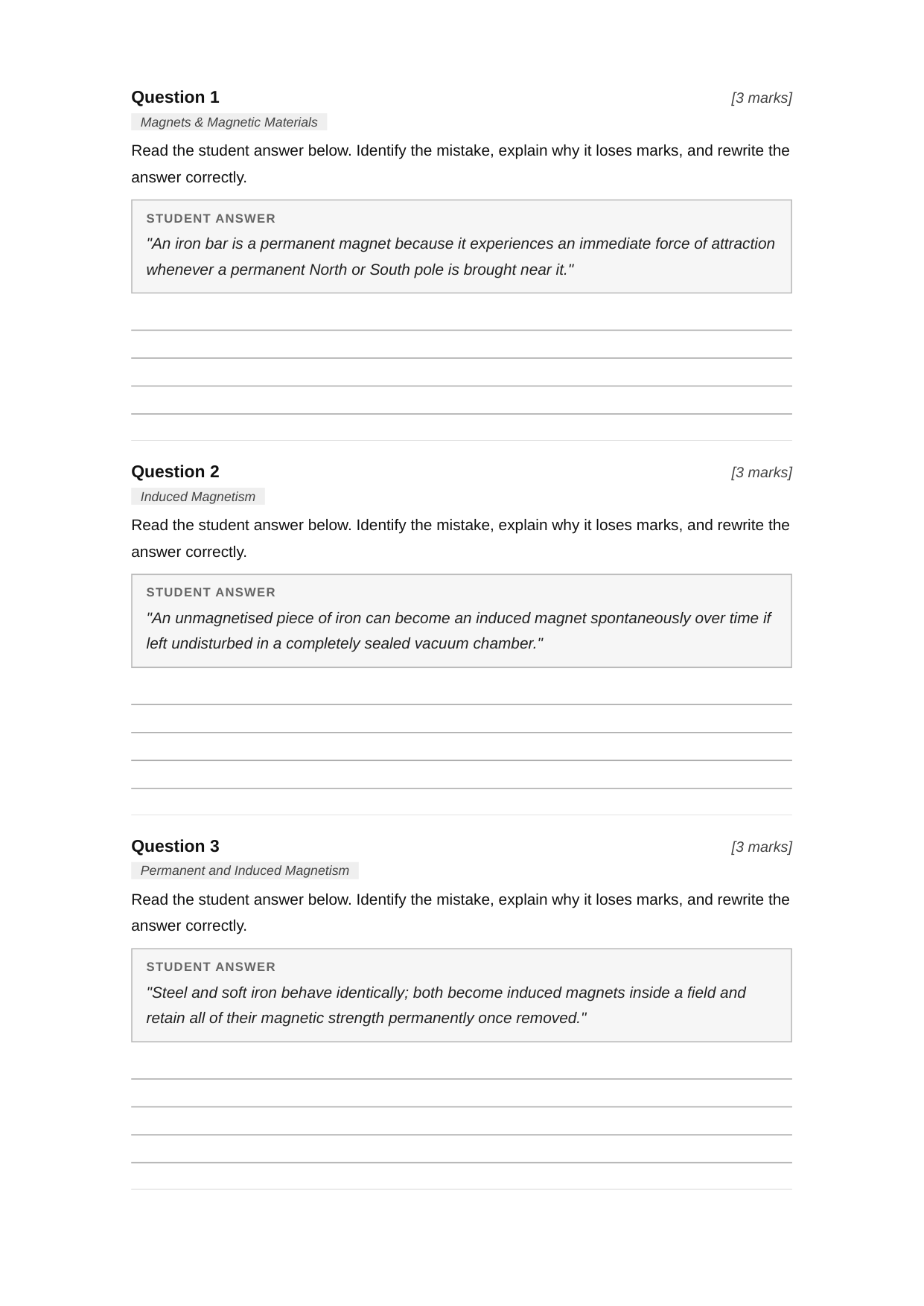 Examiner Challenge Test — GCSE Physics Magnetism & Electromagnetism