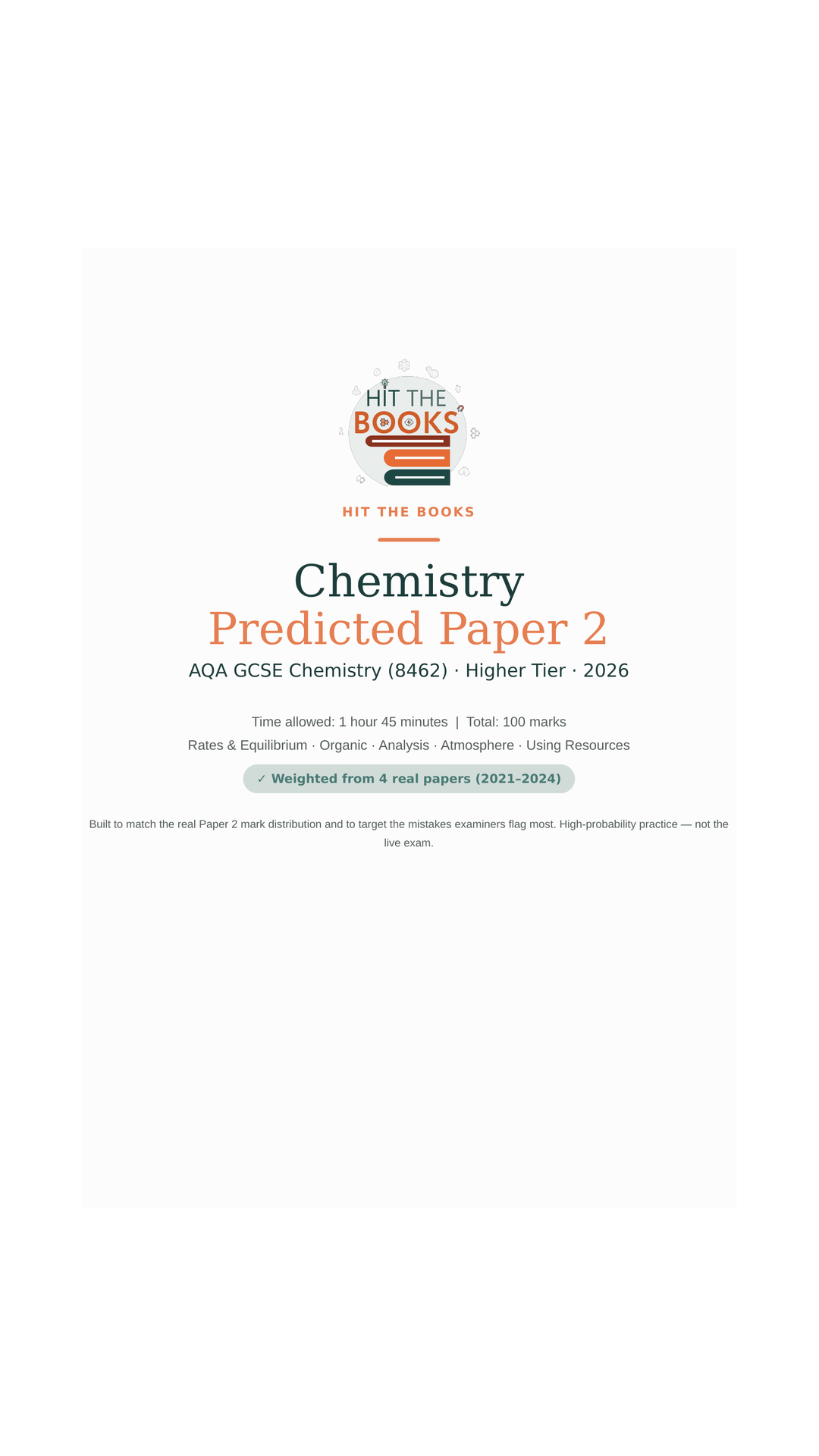 GCSE Chemistry Predicted Paper 2 (Higher) — AQA + Mark Scheme