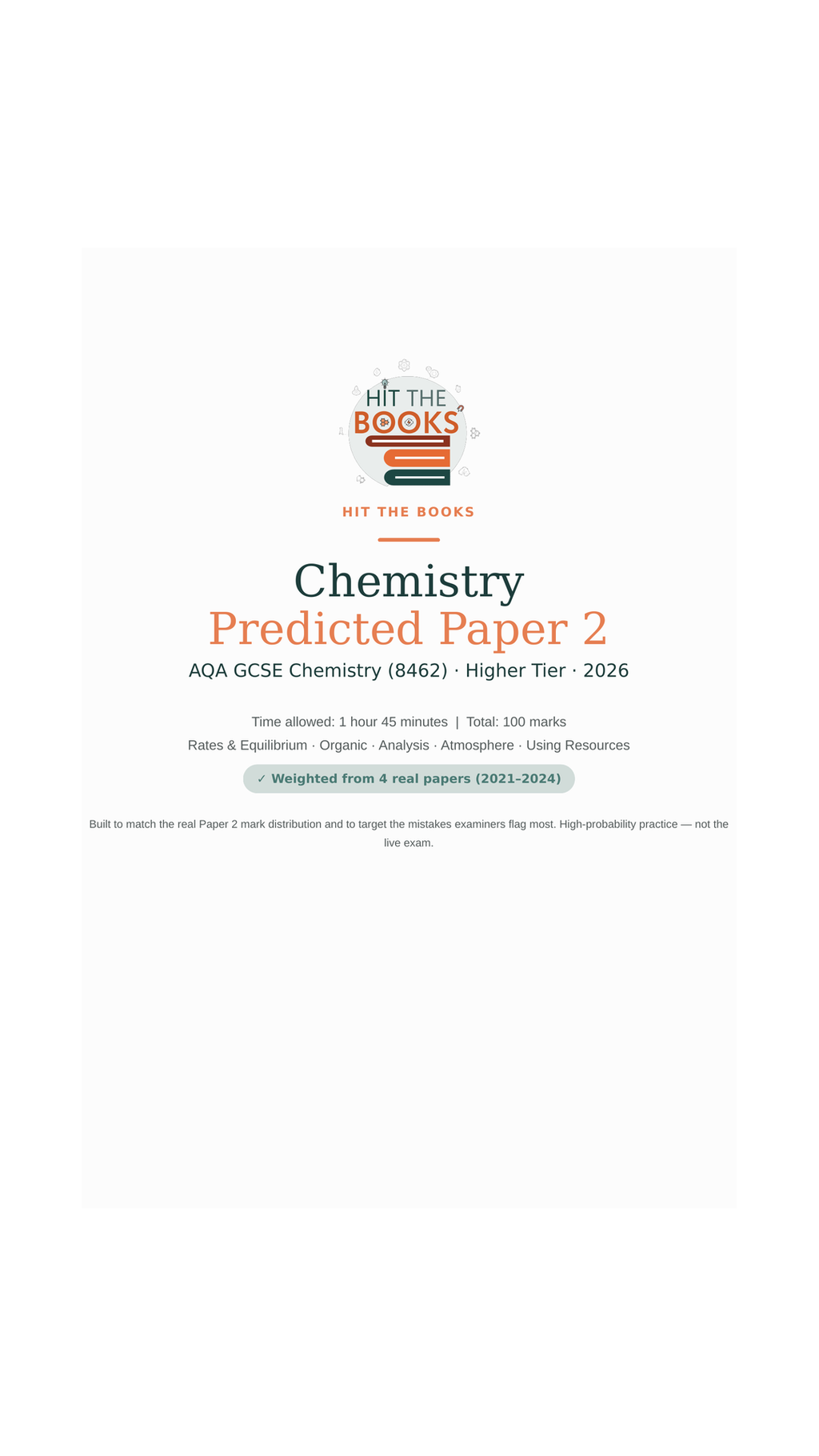 GCSE Chemistry Paper 2 — Complete Survival Bundle (Predicted Paper + Cram + Grade 9 Answers)