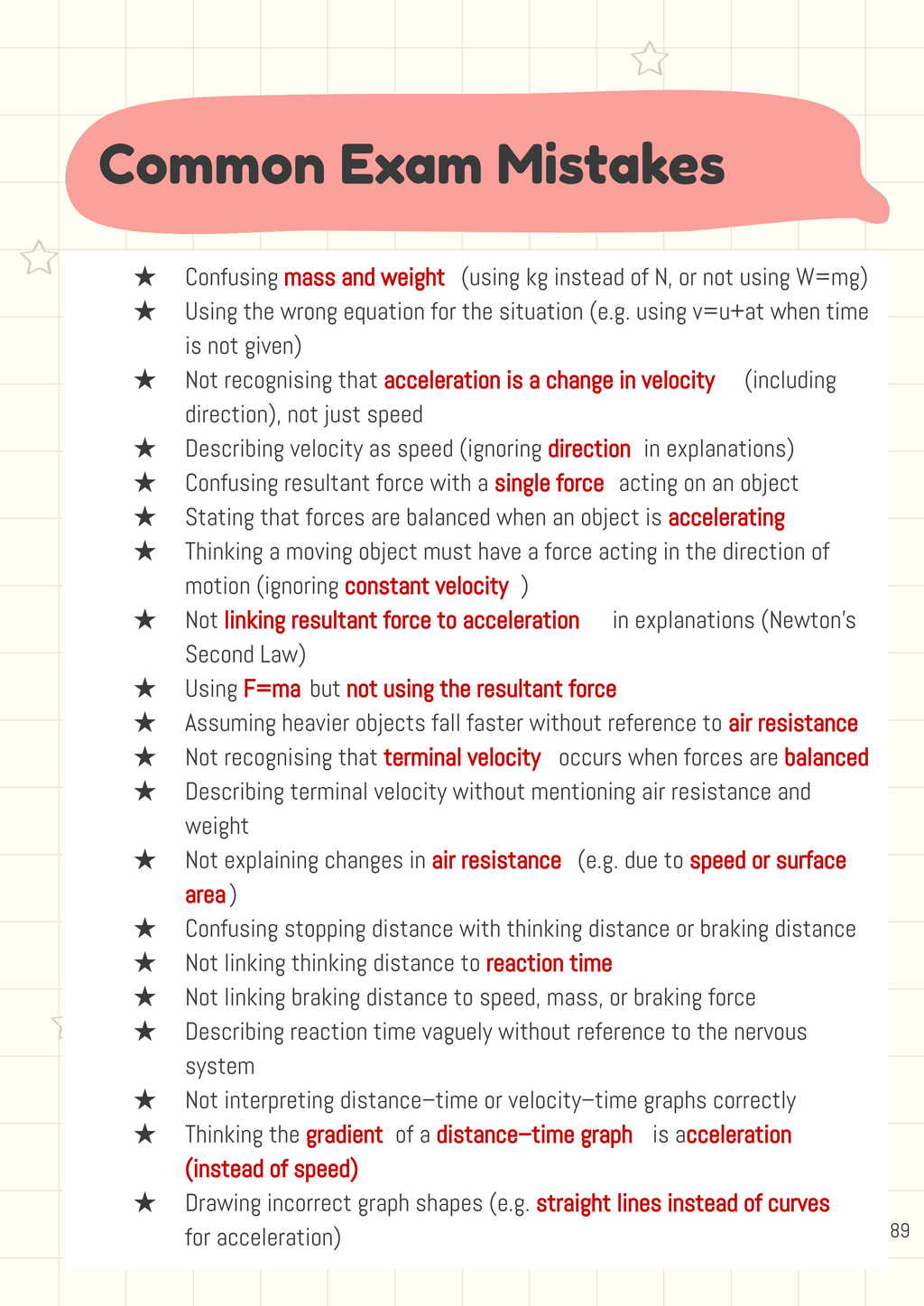 Exam Guide - AQA GCSE Physics Paper - FORCES