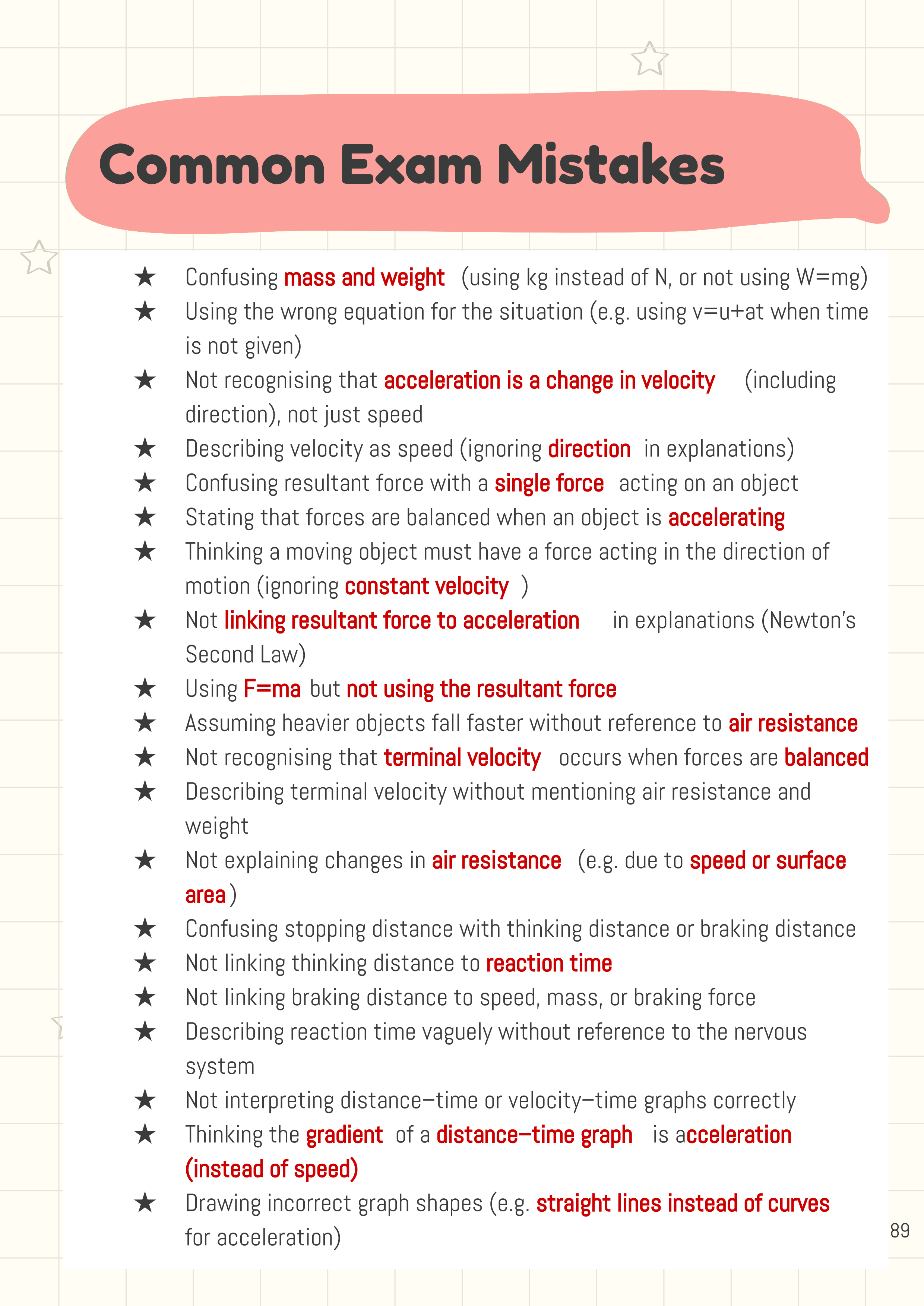 Exam Guide - AQA GCSE Physics Paper - FORCES